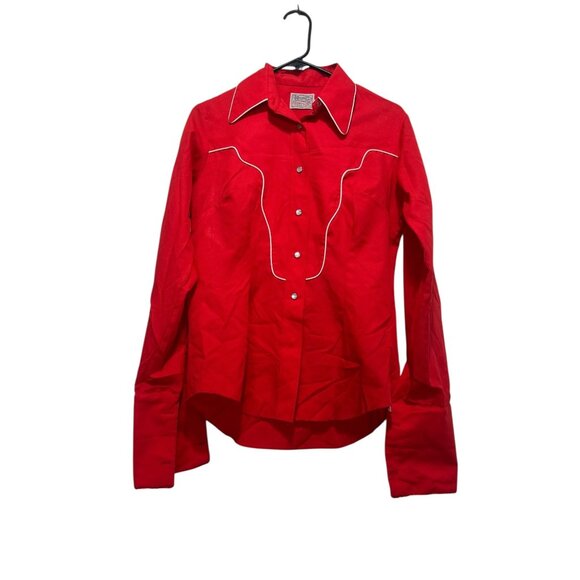 True Western H Bar C Pearl Button Shirt Womens 36 Medium Red Vintage Equestrian - Picture 1 of 15
